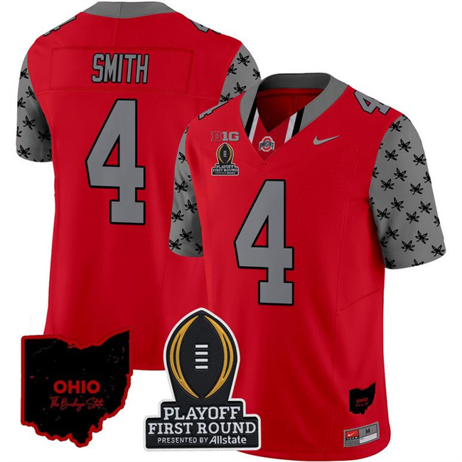 Men's Ohio State Buckeyes #4 Jeremiah Smith Red Alternate F.U.S.E. 2024 Playoff First Round Patch Vapor Limited Stitched Jersey Men's Ohio State Buckeyes #4 Jeremiah Smith Red Alternate F.U.S.E. 2024 Playoff First Round Patch Vapor Limited Stitched Jersey